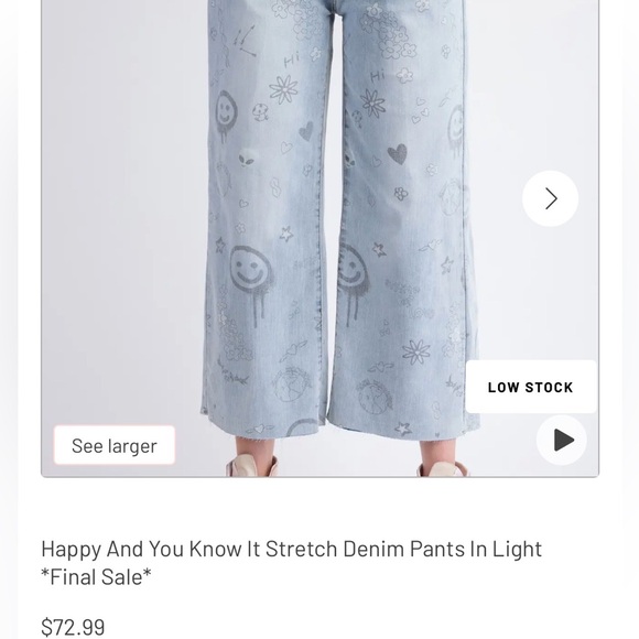 Easel Wide Leg Jeans Happy And You Know It Size Medium - Picture 2 of 9